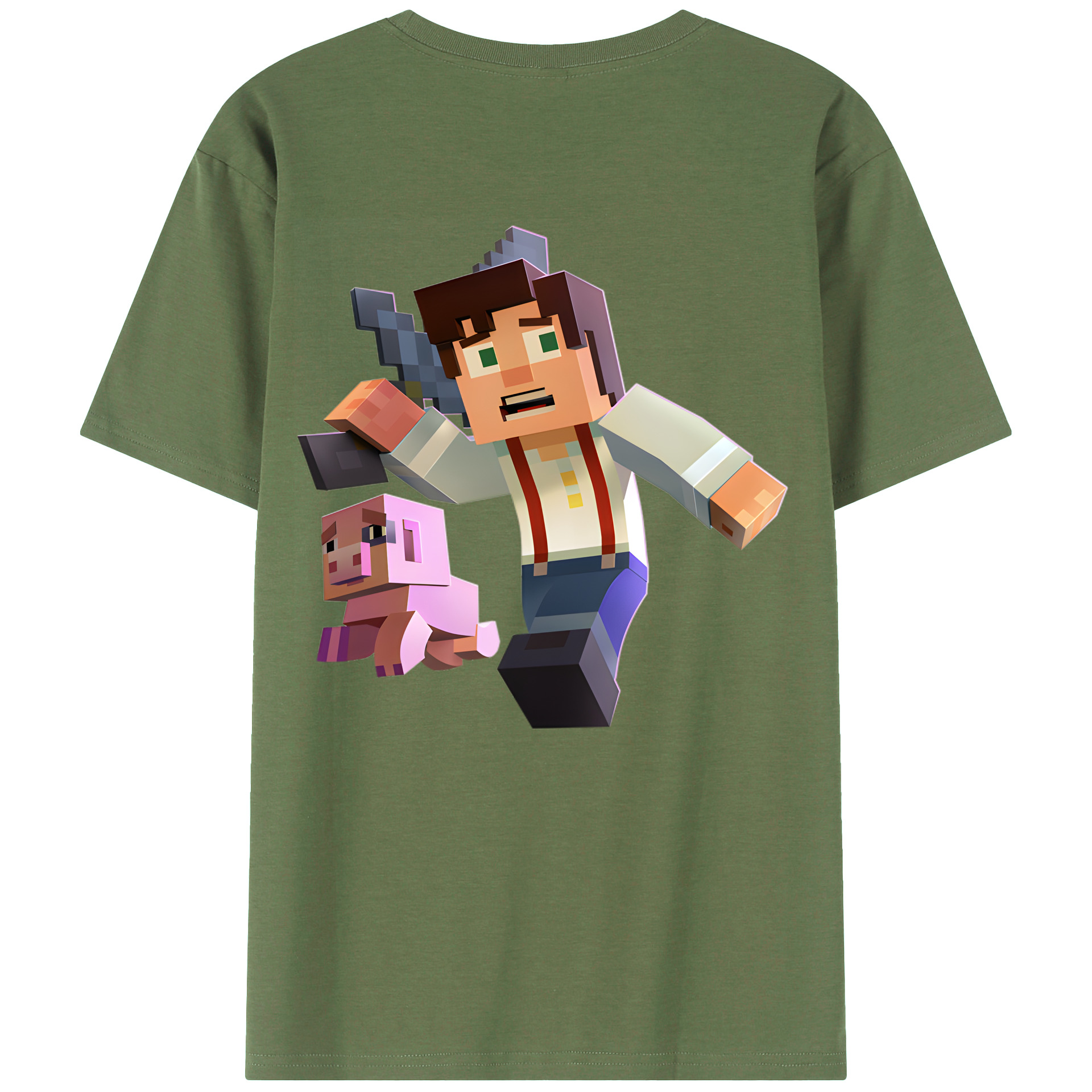 （画像用） マインクラフト ブロックの世界 Minecraft MC Block world 綿100％ メンズ半袖Tシャツ（バックプリント） 通気性